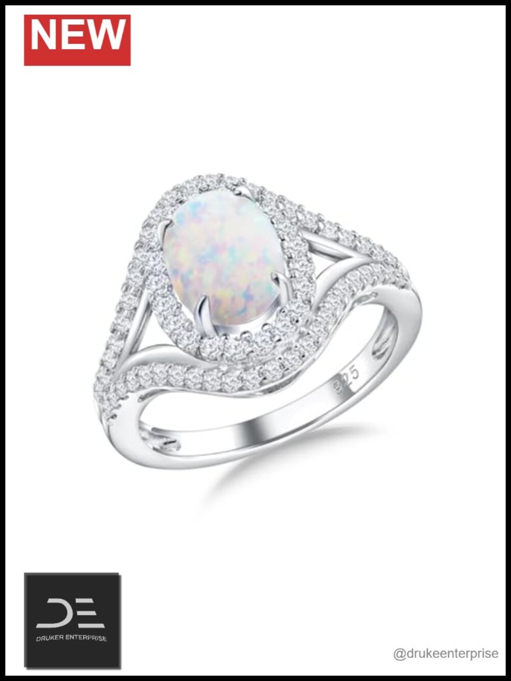 Sterling Silver Oval Opal Halo Ring Women's Engagement Statement 925 Jewelry